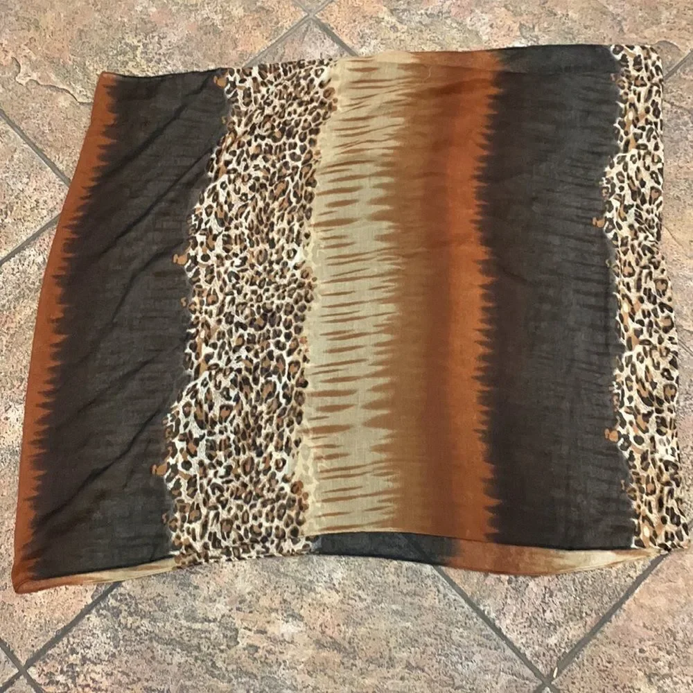 Animal Print Leopard Brown Tan Copper Woman’s Eternity Scarf 100% Polyester